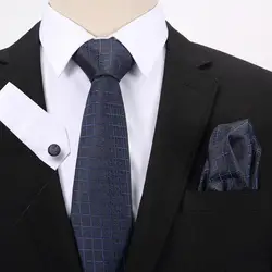2019 Для мужчин плед галстук 100% Шелковый жаккардовый галстук Gravata платок запонки свадьба галстук набор для Для мужчин официальная вечеринка