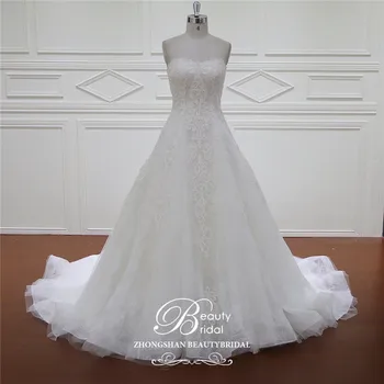 شراءBeautybridal 100% ريال صور فاخر الزفاف فساتين Chaple قطار الدانتيل يزين قبالة الكتف الزفاف اللباس Vestido XF1105