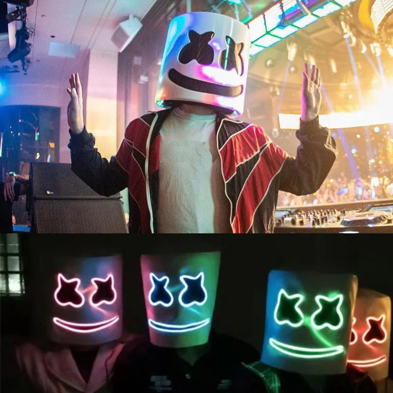 

Marshmello DJ Mask EL Wire LED Helmet Mask Cosplay Prop Halloween Mask Full Face Cosplay Prop Party Bar Masks Drop shipping