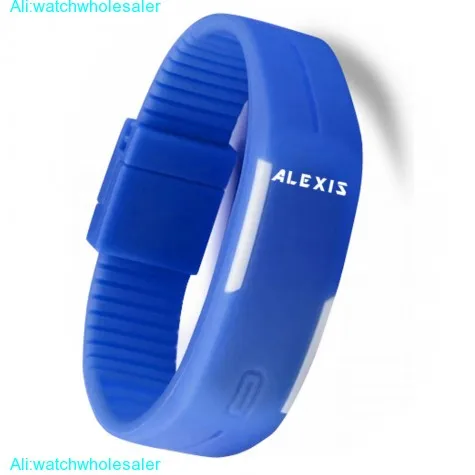 DW447C Rectangular Blue Watchcase LED Silicone Blue Band Men Women Digital Watch