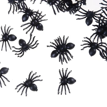 

50pcs Halloween Fake Spider Toys Decorative Spiders Small Black Plastic Novelty Funny Joke Prank Realistic Props 2cm