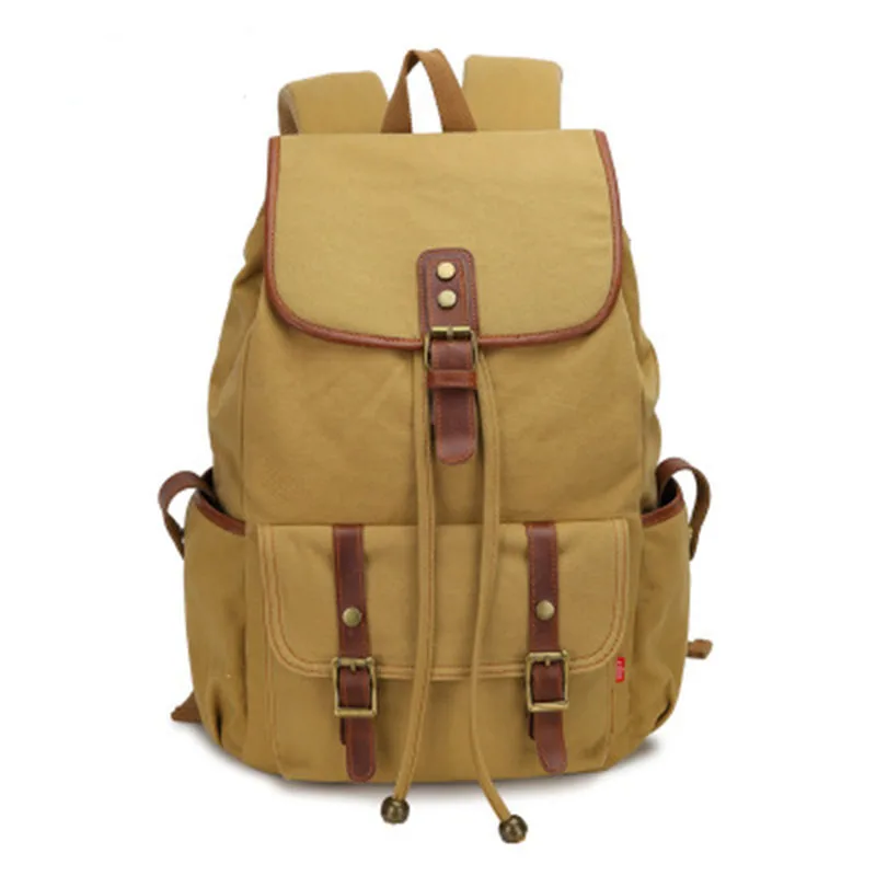 

2018 New Vintage Leather Military Canvas Rucksack Casual Coffee Male Backpacks Leisure Retro Men's Travel Shoulder Bags Pack
