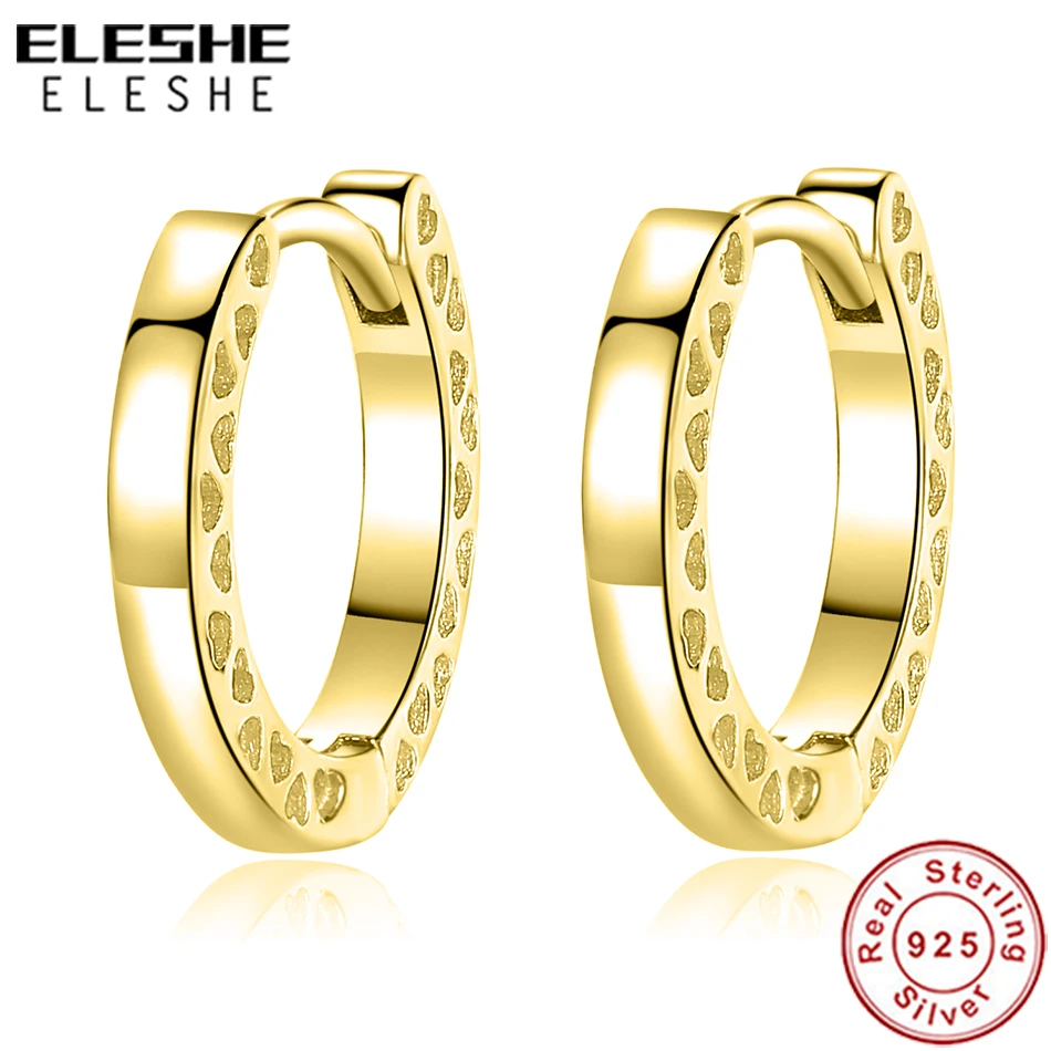 

ELESHE Luxury Gold Tiny Heart Earrings 925 Sterling Silver Forever Round Stud Earrings For Women Fashion Jewelry Female Gift