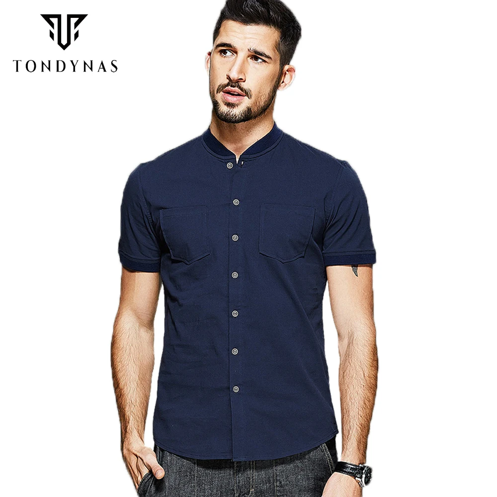 TONDYNAS man short sleeve cotton shirts , male slim mandarin collar ...