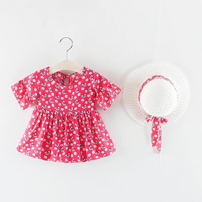 Летние платья для новорожденных, милое платье для маленьких девочек хлопок с шапкой, одежда для малышей 3M 6M 9M 12M 18M