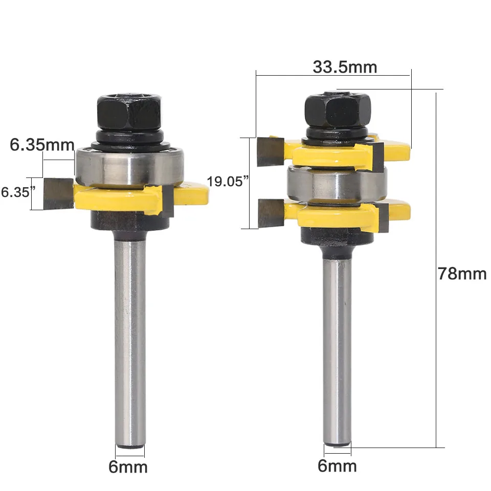 2 шт./компл. 6 мм хвостовик 3/" запас паз и язык в сборе для вырезания гребней и пазов комплекты Вольфрам карбидный гравер по дереву Инструменты Высокое качество - Длина режущей кромки: 2pcs