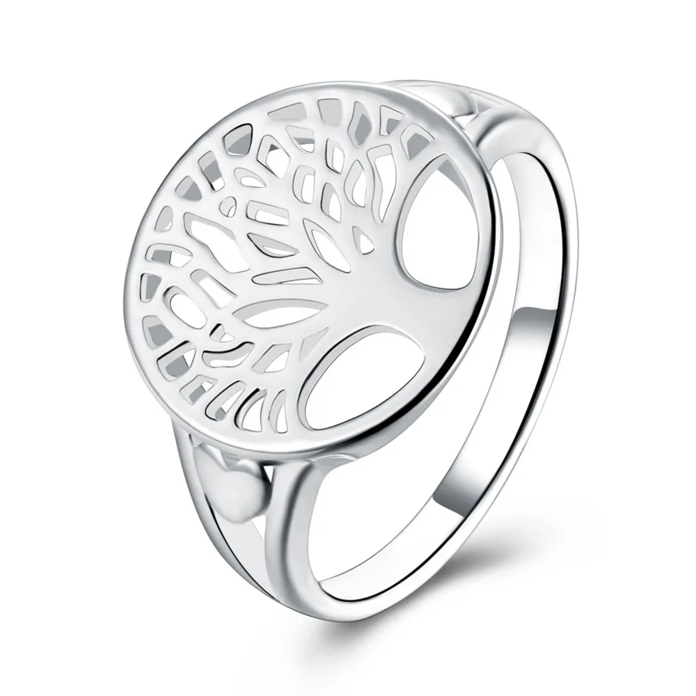 

Hot Sale Finger Ring Bijoux 925 Stamped Silver plated Round Tree of Life Ring Wedding Jewelry For Women Party Gifts Wholesale
