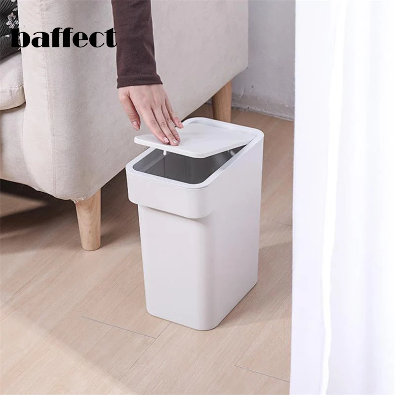 

8L Pressing Type Rectangle Trash Can Push Type Bullet Flip Cover Bathroom Sanitary Bucket Kitchen Crack Trash Bin With Hand