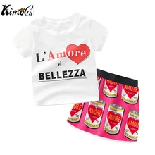 Kimocat/Новинка; Лидер продаж; Детские комплекты наивысшего качества летние комплекты с короткими рукавами и надписью «love» для маленьких девочек+ мини-платье с рисунком