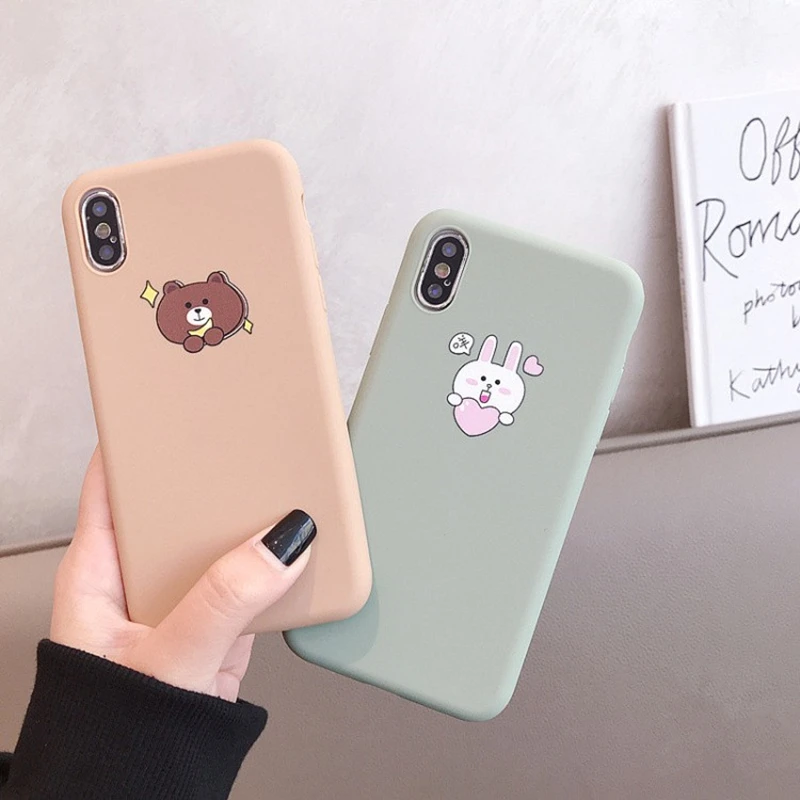 

BONVAN For iPhone X XR XS Max Case soft Cute bear rabbit Protection Back Funda For iPhone 6 6s 7 8 Plus Phone Cover Coque