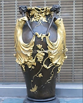 

15"Western PURE Bronze Classical ART Sculpture Three belle Relief VASE pot ST