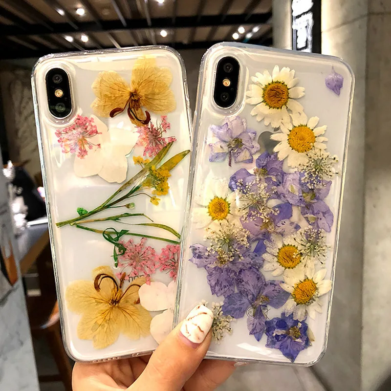 

Real Dried Flower Phone Case for iPhone X 7 8 Plus Transparent Soft TPU Handsome Pressed Back Cover for iPhone 11 11 Pro Max