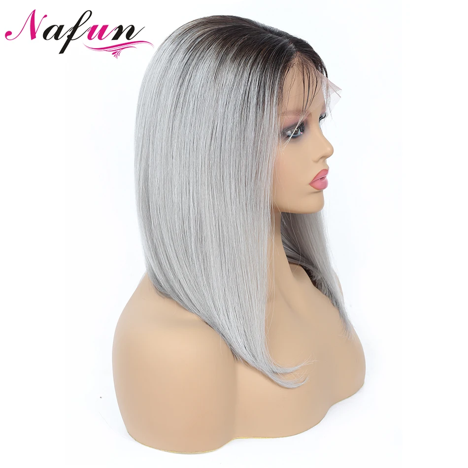 NAFUN 13x4 Короткие парики из натуральных волос на кружеве T1B Gray парик бразильские