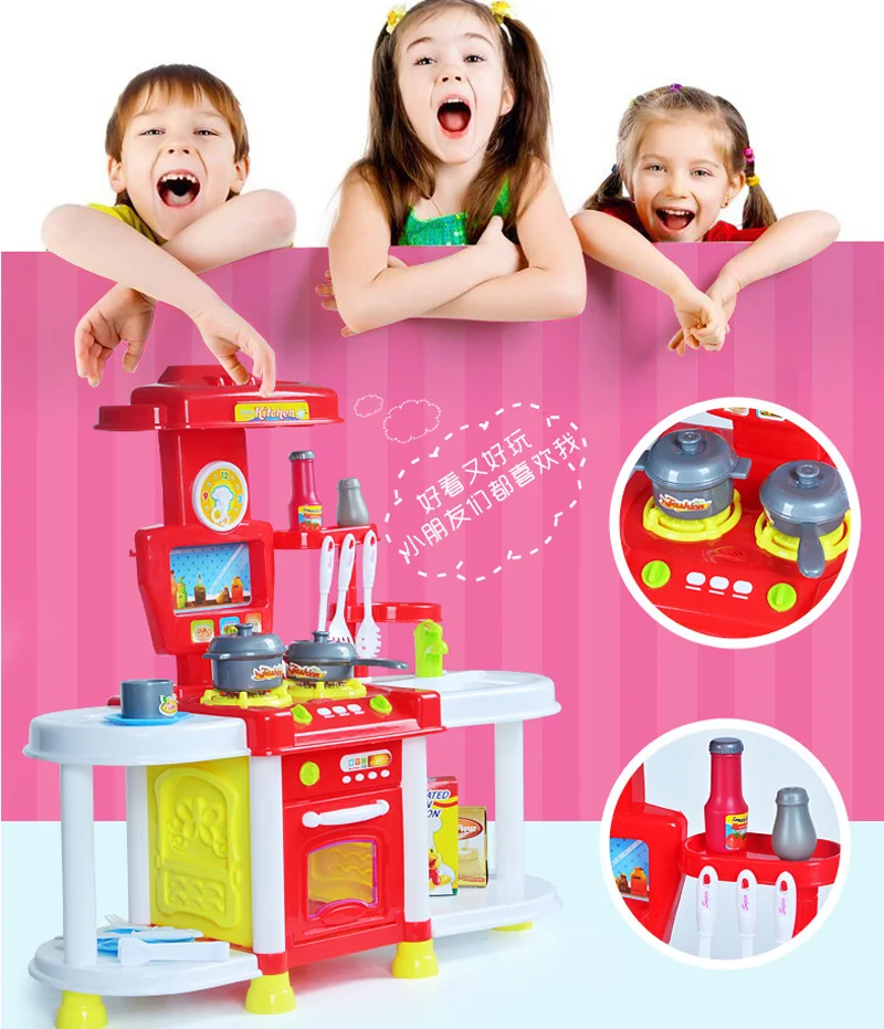 Новые детские миниатюрный Кухня комплект Пластик вид пищевой реквизит Детские музыкальные игрушки свет детская игрушечная кухня с посудой Подарки на год
