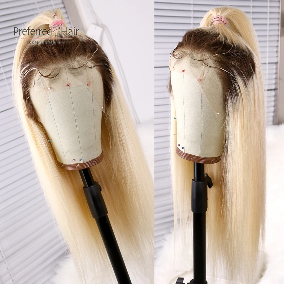 Предпочитаемые бразильские волосы remy 613 парик на кружеве с коричневыми корнями прямой парик предварительно выщипанные Омбре человеческие волосы парики для черных женщин