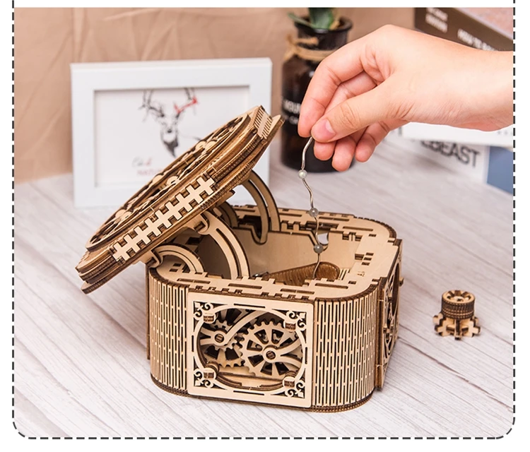 Деревянная 3D игрушка-головоломка DIY шкатулка для ювелирных изделий Механическая Трансмиссия модель для хранения ювелирных изделий собранная головоломка игрушки подарок для леди девушки