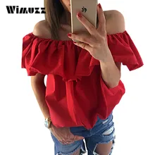 Wimuzz Off Shoulder Sexy Plus Size Blouse Women Slash neck Ruffles Tops Femme Ladies Loose Red Shirts