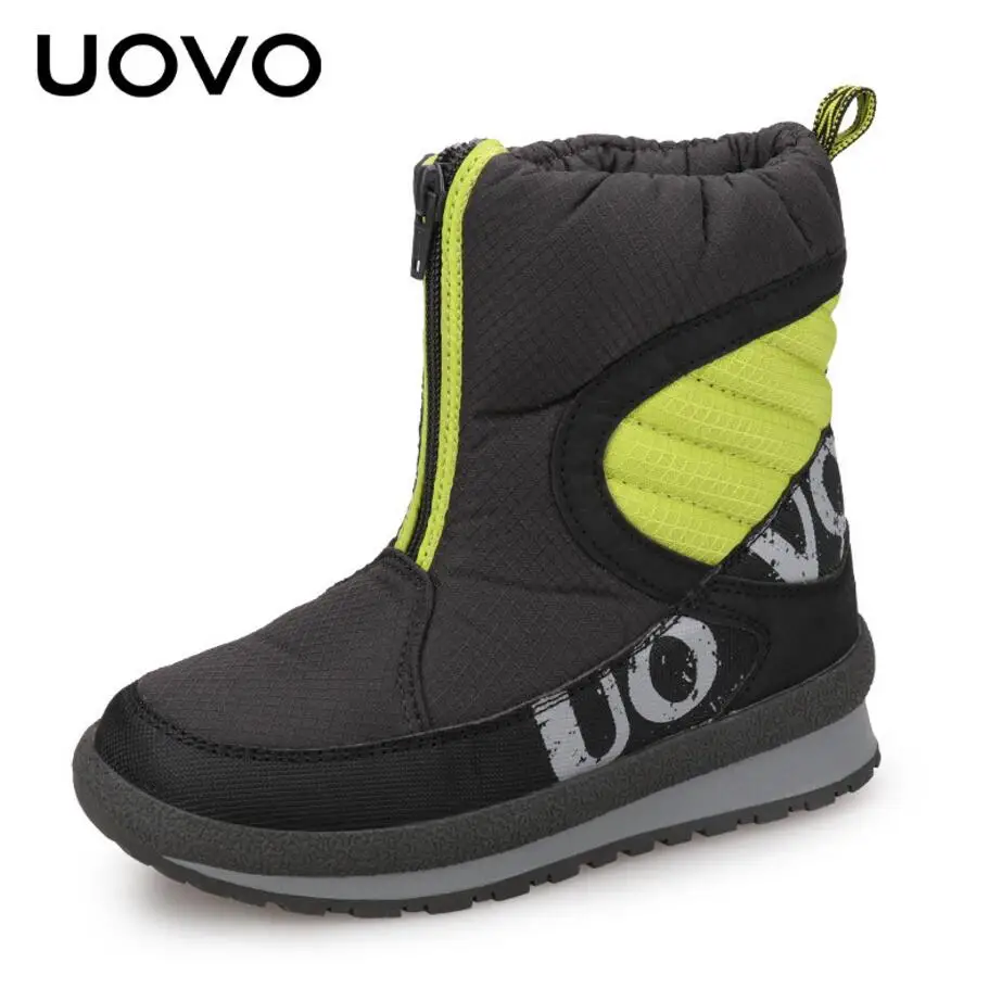 UOVO/ зимние ботинки для девочек и мальчиков, зимняя детская обувь, теплые плюшевые уличные Нескользящие ботинки для детей и больших детей, размеры 30-38 - Цвет: Gray