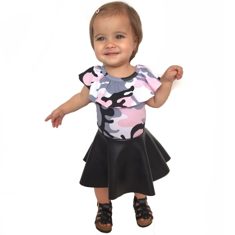 Baby Girl Clothes Set Baby Girl Summer Clothes 2018 Children Clothing Set Camouflage T Shirt PU Skirt Baby Clothes Set for Girls