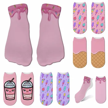 

New Ice Cream Print 3D Socks Women Kawaii Ankle Femme calcetines mujer Girls Cute Food Funny Socks Happy Calcetines 6ZJQ-ZWS21