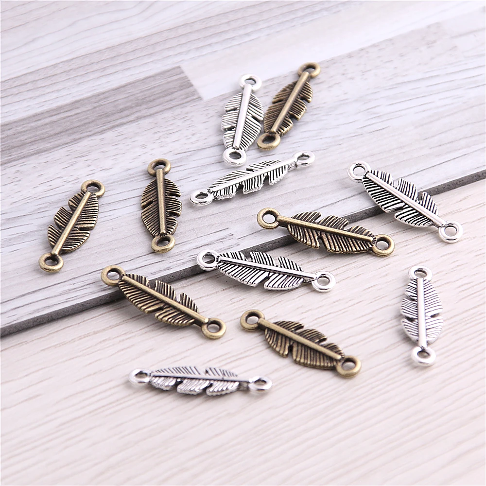

SWEET BELL 100 pcs 6*22mm Feather Connectors for Bracelets Metal Fashion Trendy Connector Charms Fit DIY Jewelry Making D6373