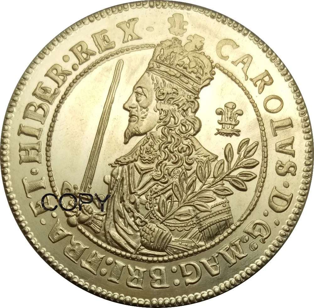 Тройная монета Великобритании Unite 1644 King Charles I английская латунь мелтал