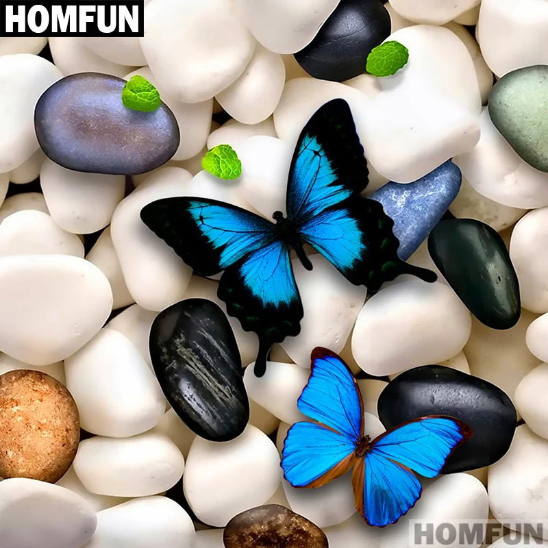 Алмазная живопись HOMFUN A01276 полноразмерная/круглая 5D картина Бабочка и камень