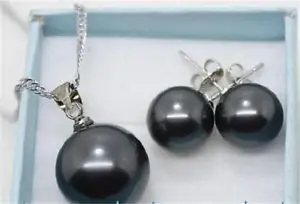 

1 set black sea shell pearl mother of pearl pendant earring 10mm/14mm A+++