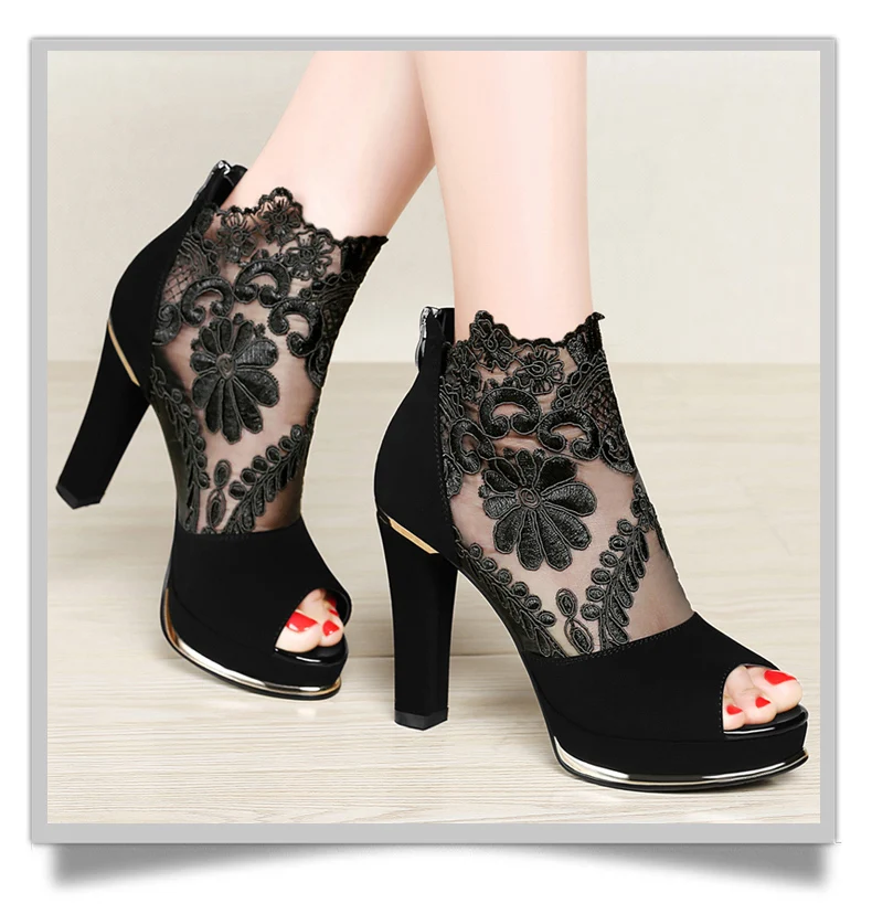Женские босоножки; пикантные модные весенне-летние повседневные туфли на платформе с открытым носком, на молнии и высоком каблуке; Цвет черный, красный