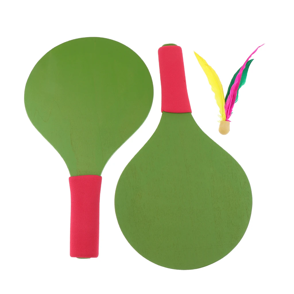 Beach Paddle Set Camping Gear Wooden Racket Beachball Badminton Racquet Cricket Ball Shuttlecock Yard Lawn Game