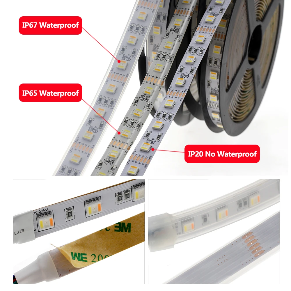Светодиодная лента RGBCCT 5050 12 В/24 В 5 цветов в 1 чипы RGB + WW CW 60 светодиодов/м м/лот RGBW