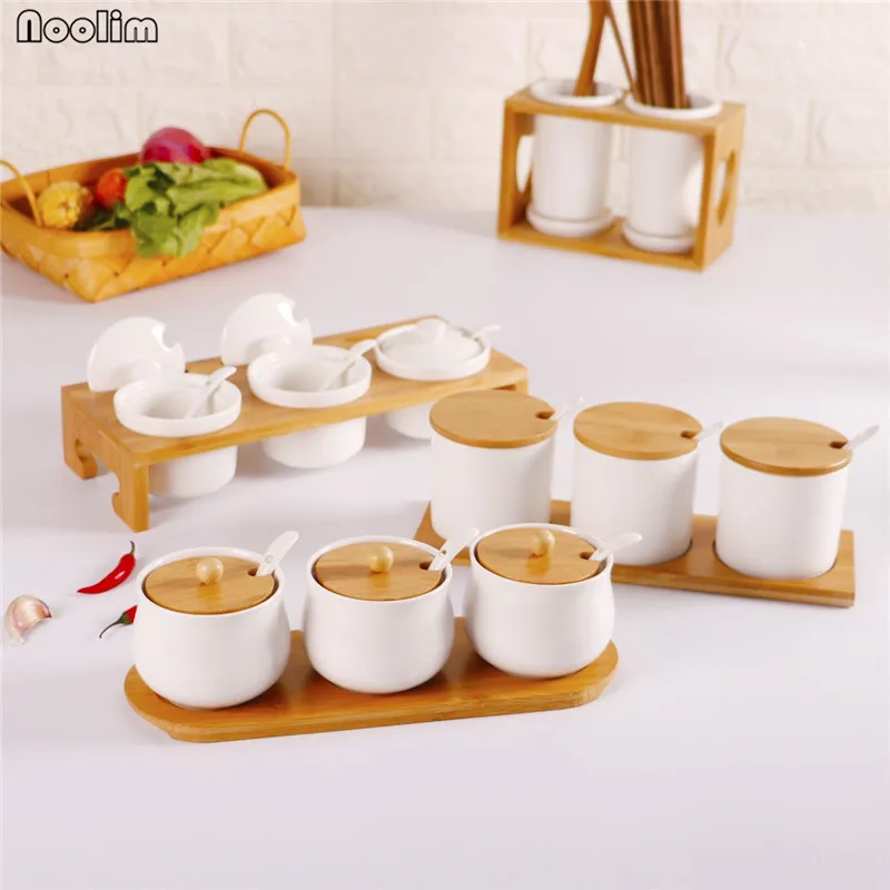 

NOOLIM Japanese Kitchen Household Ceramic Glass Ceramic Seasoning Jar Seasoning Bottles Box Spice Jar Household Set