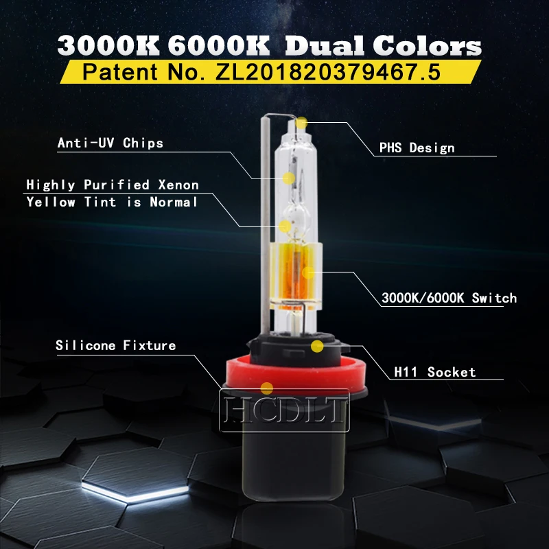 HCDLT 2019 New Dual Color HID Bulb 35W 55W Xenon D2H H11 9005 9006 H7 3000K Yellow 6000K White Double Light Car HID Headlamp Bulbs (8)