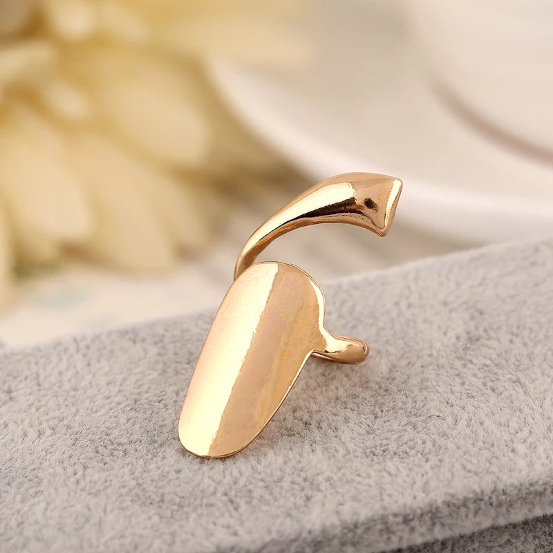 

New Fashion Gold Color Metal Retro Goth Punk Style Exaggerated Long Joint Nail Tail Ring for Men and Women Gift 5R034