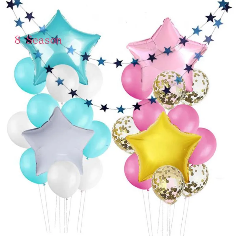 

8 Season 18inch Aluminum Foil Stars Pentagram Balloons 12inch Golden Pink Confetti Balloons Wedding Decoration Birthday Party