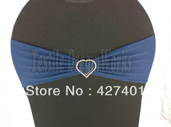 

Hot Sale Dark Blue Spandex Bands / Lycra Band /Chair Covers Sash With Heart Shape Diamond Buckle For Wedding & Banquet