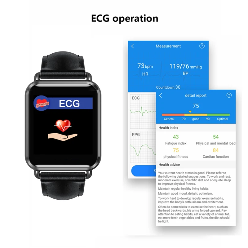 Vwar ЭКГ PPG Смарт часы мужские IP67 Водонепроницаемый монитор сердечного ритма Smartwatch