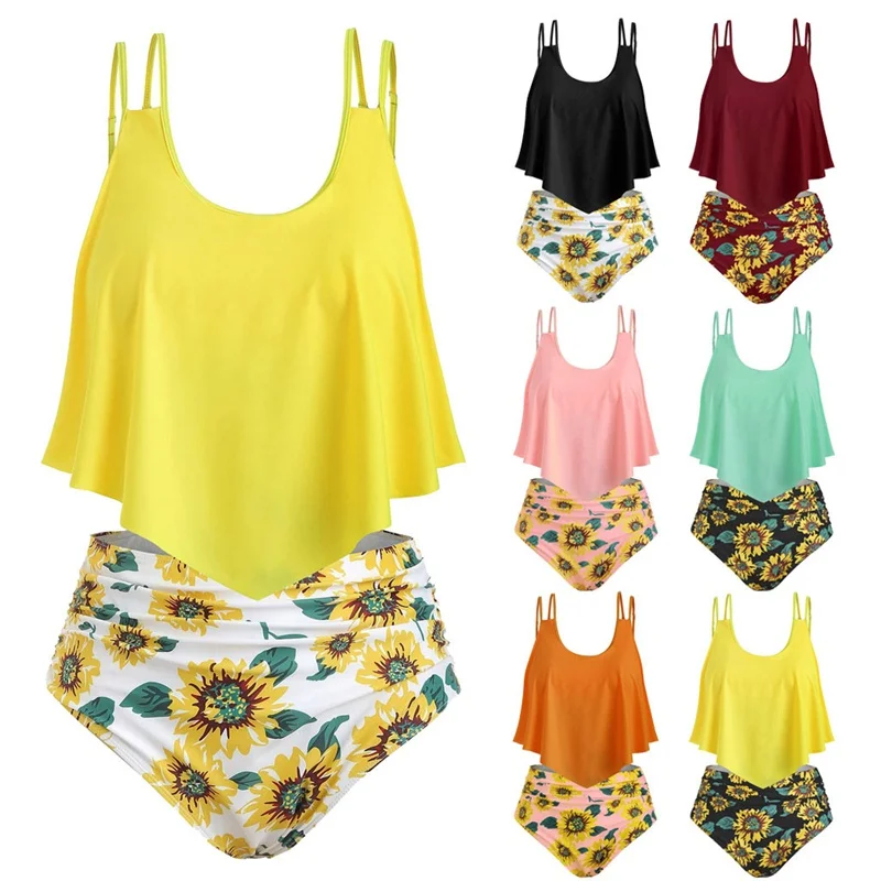 

Women Swimsuits Two Piece Plus Size Bodysuit Sexy Backless High Waisted Floral Printed Bikini Set Beautiful Bather Swimwear
