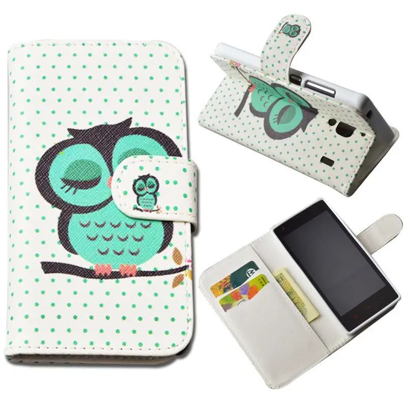 Cute Printing PU Leather Case for Xiaomi Hongmi Red Rice Redmi 1S Cover Wallet Phone Cases with Stand and Card Holder 10 Colors
