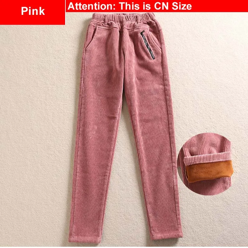 Вельветовые узкие брюки размера плюс с эластичной резинкой на талии, 3Xl 4Xl, розовые, кофейные, винно-красные зимние обтягивающие повседневные брюки, штаны с начесом - Цвет: Pink fleece (fleece)