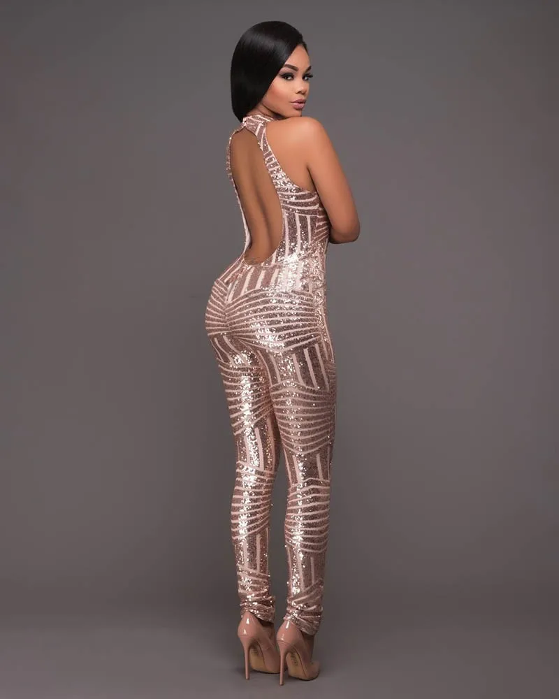 Женский комбинезон Kricesseen с золотыми блестками на лето|gold sequin jumpsuit|party jumpsuitoverall