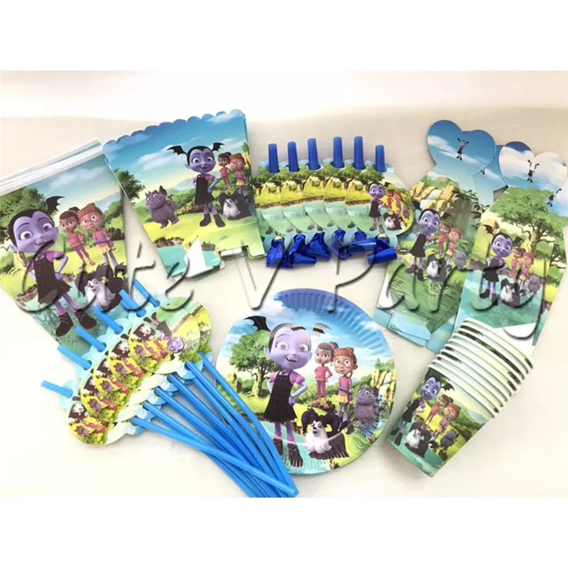 

Vampirina Girl Theme Cartoon Party Tableware Decorations Set Paper Cup Plate Flags Set Birthday Baby Shower Party Supplies