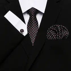 Полосатый плед точка галстук + Ханки Запонки для мужчин Шелковый Галстуки для костюм Галстук Роскошные Homme бизнес Свадебные