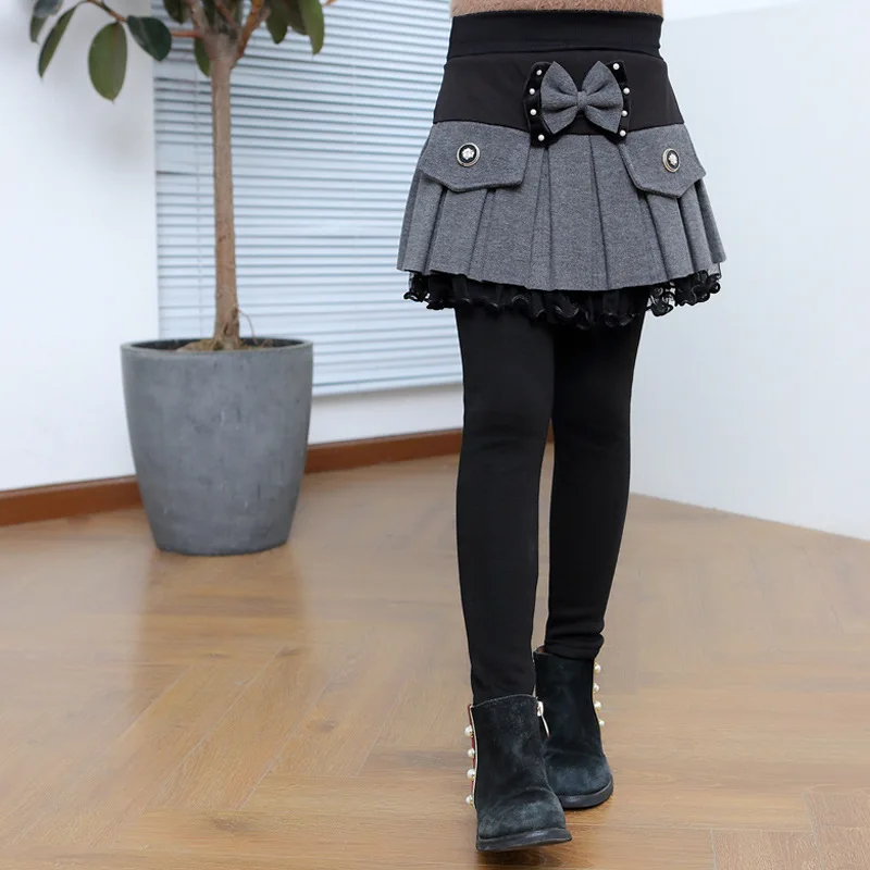 Leggings For Girls Children Skirt False Two Piece Plus Velvet Thick Warm Wear Outside Pants 100-160 High Quality