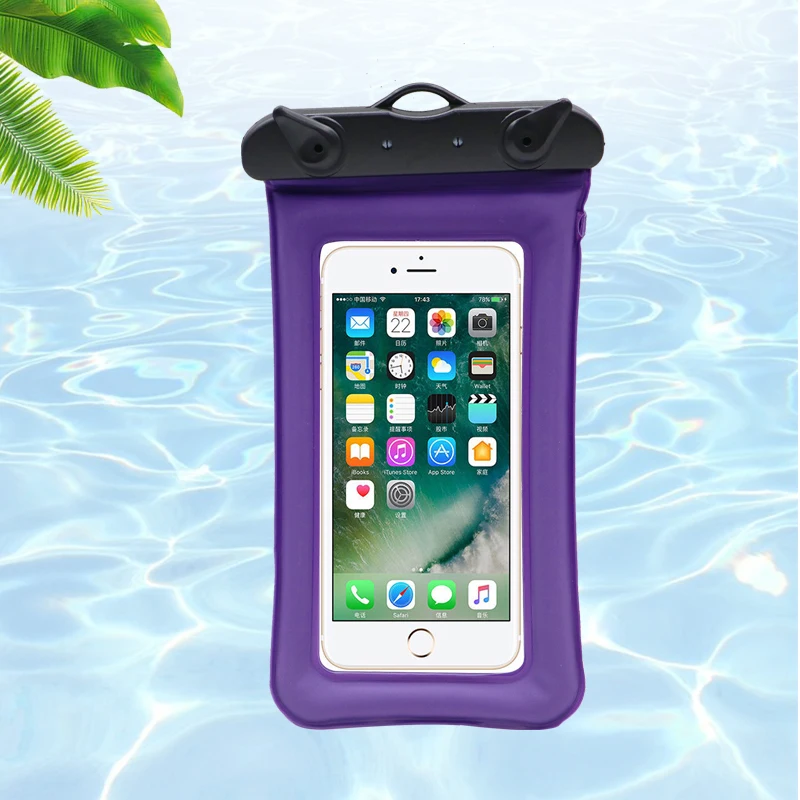 Универсальный 6,3 дюймов подушка безопасности плавающие сумки для плавания водонепроницаемый Сенсорный экран сумка для телефона подводный чехол для телефона iphone 8 8s - Цвет: Пурпурный цвет