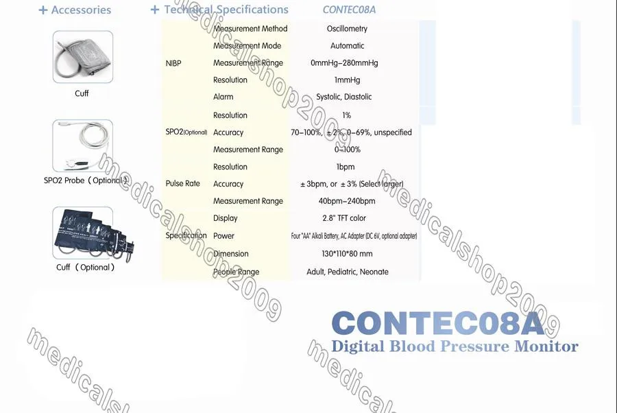 Ветеринарный OLED цифровой монитор артериального давления и сердечного ритма NIBP CONTEC08A-VET+ 3 манжеты