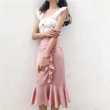 Летние юбки до колена с высокой талией, женские юбки с оборками, женские юбки Русалочки, женская одежда
