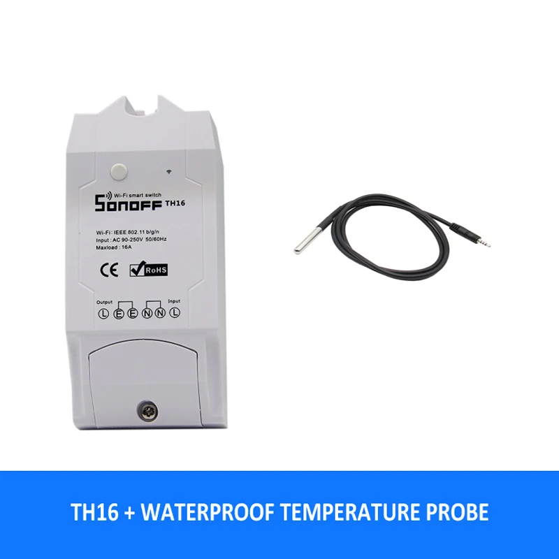 Waterproofsensor SONOFF TH16 DIY 16A 3500 Вт умный дом wifi беспроводной термостат температуры и влажности Модуль приложение пульт дистанционного управления розетка - Цвет: Waterproofsensor