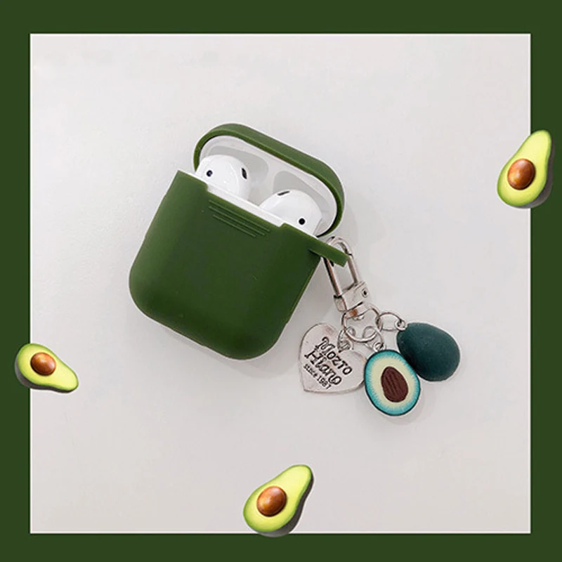 Армейский зеленый чехол для AirPods, летний кулон с фруктами авокадо, Bluetooth, беспроводные наушники, силиконовая сумка, чехол для Airpods 2, милый подарок - Цвет: Золотой