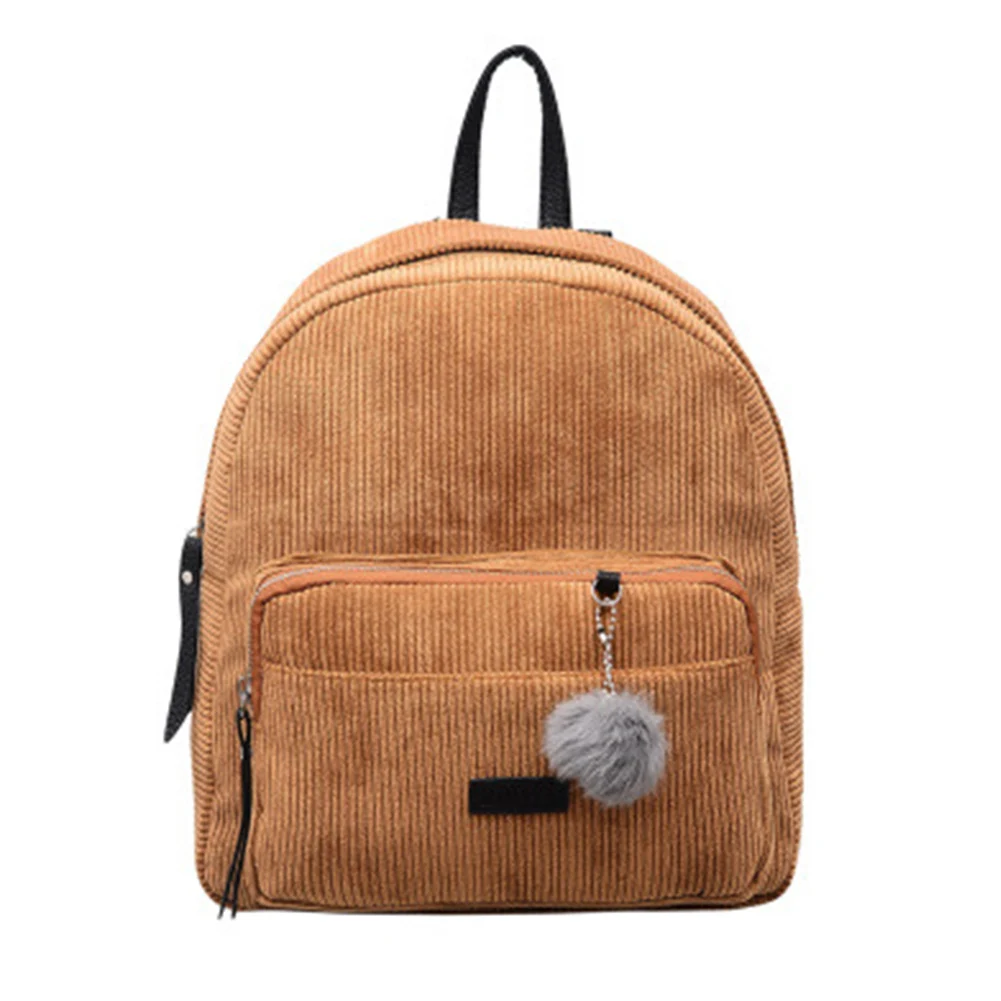 

Women Girls School Vintage Solid Zipper Ladies Corduroy Cotton Shopping Cute Durable Casual Backpack Luxury Retro Lightweight